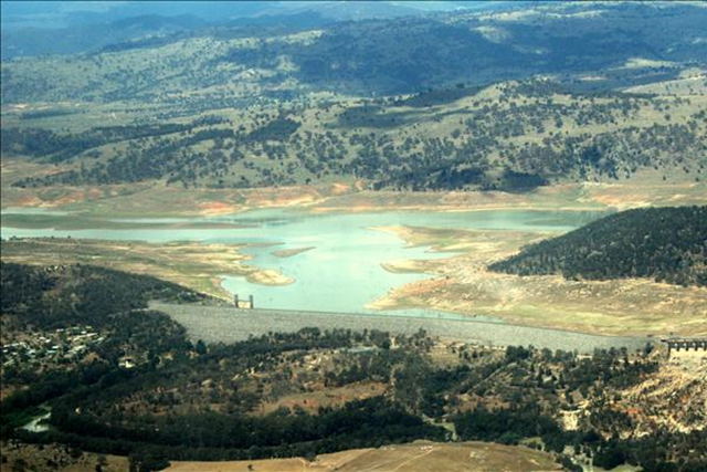 This aerial photo of Wyangala Dam shows just how little water it has left. This photo was taken in early 2010. Glenn Inwood