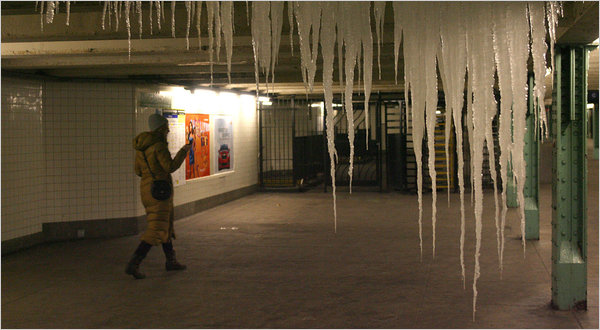 A subway station in Brooklyn. While the Northeast shivers, the Arctic has been freakishly warm in January 2011. Earl Wilson / The New York Times
