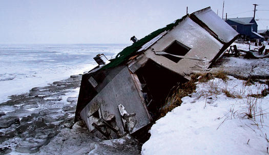 In 2006, melting permafrost and erosion conspired to dump this Shishmaref, Alaska, house into the sea. Af Rolf Haugaard Nielsen