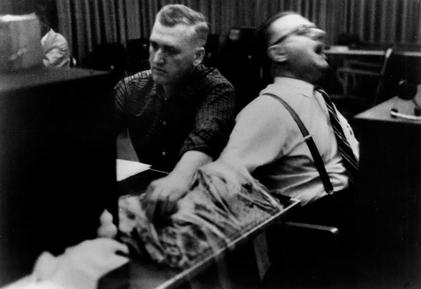 Obedience to Authority. In some of the Stanley Milgram experiments, the learner (or victim) was right there in the same room. This made it less likely that participants would proceed to the end and deliver the maximum shocks. Photo: From the personal collection of Alexandra Milgram