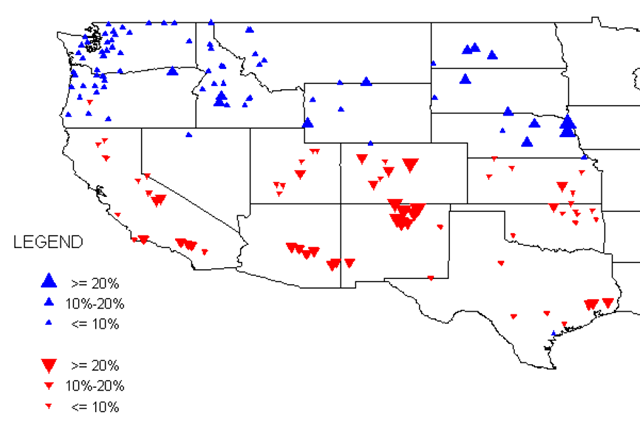 Ensemble Median Percentage Change in Annual Runoff for 2070s from the 1990s Across HCDN Sites. usbr.gov