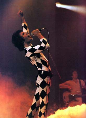 freddie mercury lead singer rock band queen leotard tights on stage