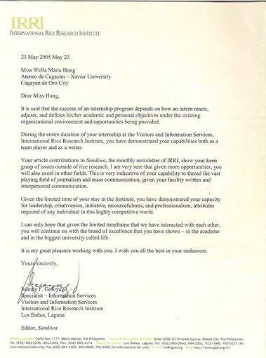 wella maria sardon hong recommendation letter from irri 2 rice letter of recommendation