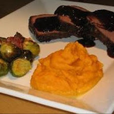 Orange Glazed Roast Buffalo With Garlic Roasted Brussels Sprouts