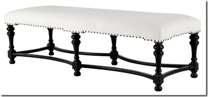 chic white upholstered bench with nailhead