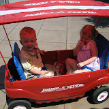 In the wagon at the zoo.