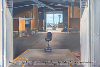 plein air oil painting of now demolished cruise ship terminal Wharf 8 at Barangaroo by industrial heritage and marine artist Jane Bennett plein air oil painting of now demolished cruise ship terminal Wharf 8 at Barangaroo by industrial heritage and marine artist Jane Bennett