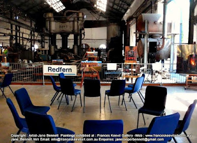 exhibition of oil paintings of Blacksmiths forge 'Wrought Artworks' Eveleigh Railway Workshops by industrial heritage artist Jane Bennett exhibition of oil paintings of Blacksmiths forge 'Wrought Artworks' Eveleigh Railway Workshops by industrial heritage artist Jane Bennett