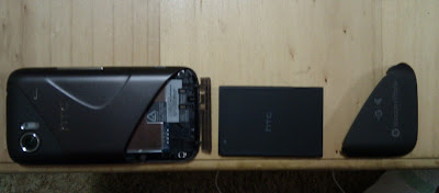 HTC 7 Mozart Windows Phone 7 The back off the phone, battery out to add the SIM card HTC 7 Mozart Windows Phone 7 The back off the phone, battery out to add the SIM card