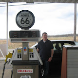 Dan pumps gas at the Totem Pole gas station on Rt. 66 in Missouri.