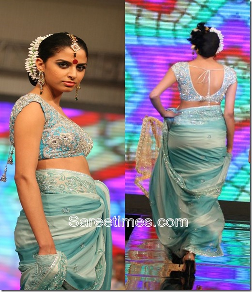 Blue_Cream_Designer_Saree