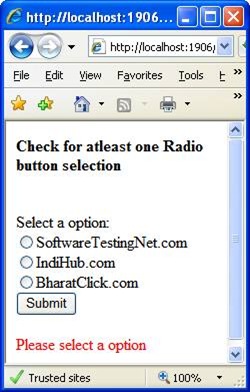 How to check/validate to select a radio button option | RequiredFieldValidator