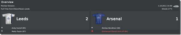 Leeds - Arsenal 2:1, Football Manager 2010