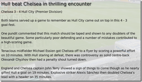 Thrilling encounter between Chelsea and Hull, FM09