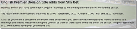 English Premier Division title odds from Sky Bet English Premier Division title odds from Sky Bet