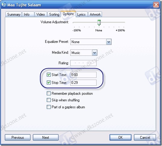 choose start end time for iphone ringtone