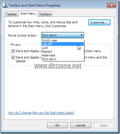 Power Button action Start Menu Power Button action Start Menu