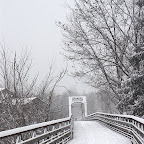 Snowy trails and bridge in Collinsville, CT