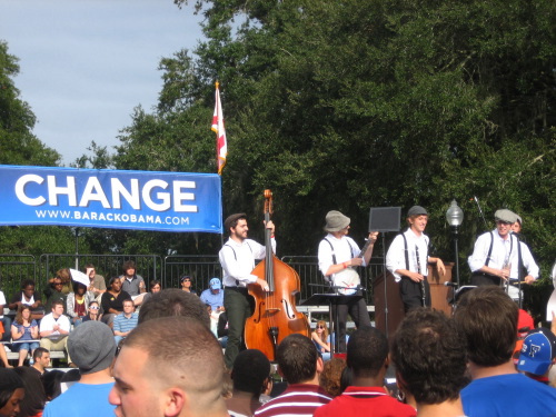 The doors opened at 1pm and Biden didnt come on until close to 5pm. The Lower 13th Street Jazz Band played for a good two hours.