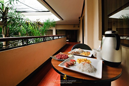 Breakfast Al Fresco at our Makeshift Veranda at Bacolod's Business Inn