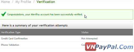 Hướng Dẫn Xác Nhận (Verify) Tài Khoản AlertPay Hướng Dẫn Xác Nhận (Verify) Tài Khoản AlertPay