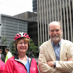 Click to Expand Roxanne at Bike to Work Day Rally on Fountain Square with Albert Pyle, Director of the Mercantile Library, May 14, 2009