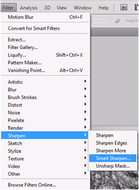 Smart Sharpen Filter Menu