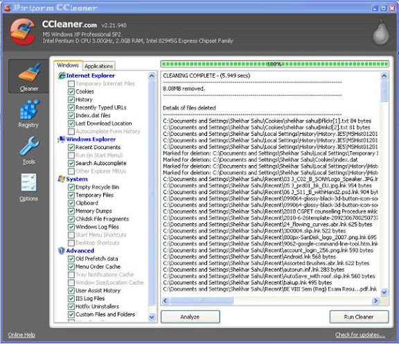 CCleaner An All-in-one System Cleaning & Optimizing tool - Free Up HDD Space ccleaner 3.0 cleanup all junk and unwanted files and fix registry error of windows 8 and tem internet, privacy of browsers opera 11, firefox 5 and more image