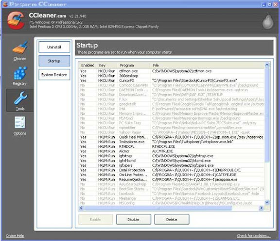 CCleaner An All-in-one System Cleaning & Optimizing tool - Startup manager ccleaner 3.0 cleanup all junk and unwanted files and fix registry error of windows 8 and tem internet, privacy of browsers opera 11, firefox 5 and more photo