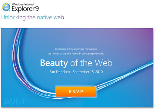 if you unlock the code you reach this HTML5 site to RSVP Microsoft Launches Internet Explorer 9 IE9 in Beauty of the web event in san francisco logo image