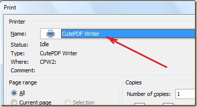Creating the pdf file (Printing using CutePDF Writer)
