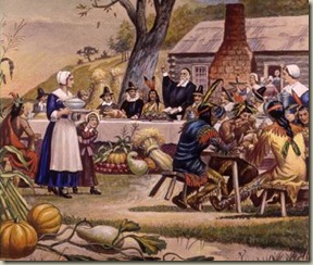 first-thanksgiving-pilgrims-plymouth-meal-398x336