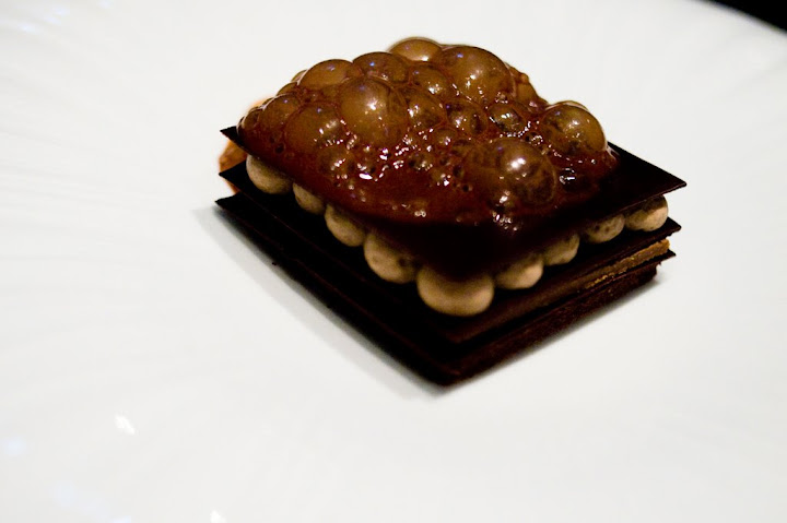 Elements of chocolate with prune and cocoa emulsion