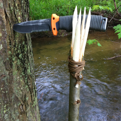 Knife So I decided to take my Bear Grylls knife out for a little hike today and decided to make a spear like Bear makes in his show. It's fairly simple and very affective. It basically quadruples your killing area. Very smart.