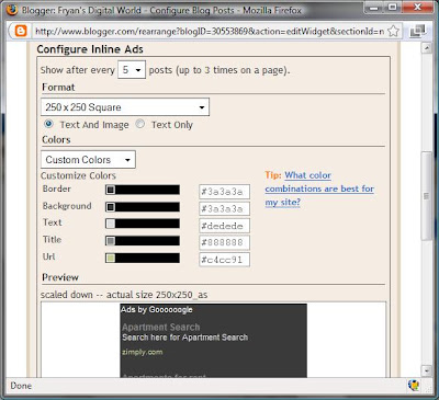 configure adsense format between posts