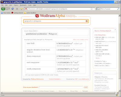 Geogravity search on Wolfram Alpha
