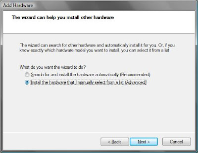 Install the hardware that I manually select from a list (Advanced) Install the hardware that I manually select from a list (Advanced)