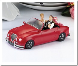 Honeymoon Couple in Red Convertible Wedding Cake Topper