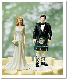 Scottish Groom in Kilt with Fashionable Bride Cake Topper Set