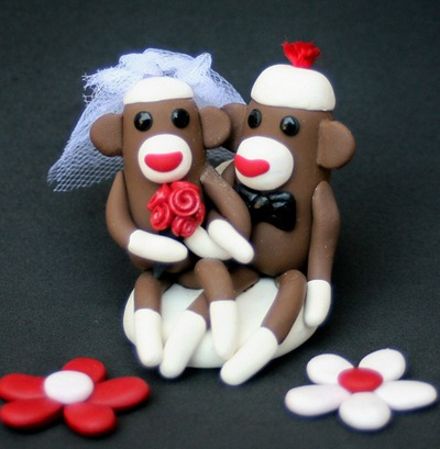Sock Monkey Wedding Cake Topper Cupcake Size