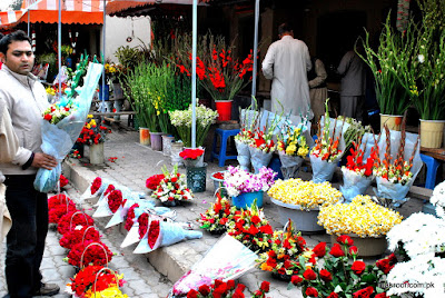 Valentine's Day sale at a flower market in Islamabad
