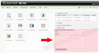 Custom Code Inserted Into Joomla 1.5 Administrator Area