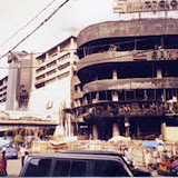 Scorched building after riot