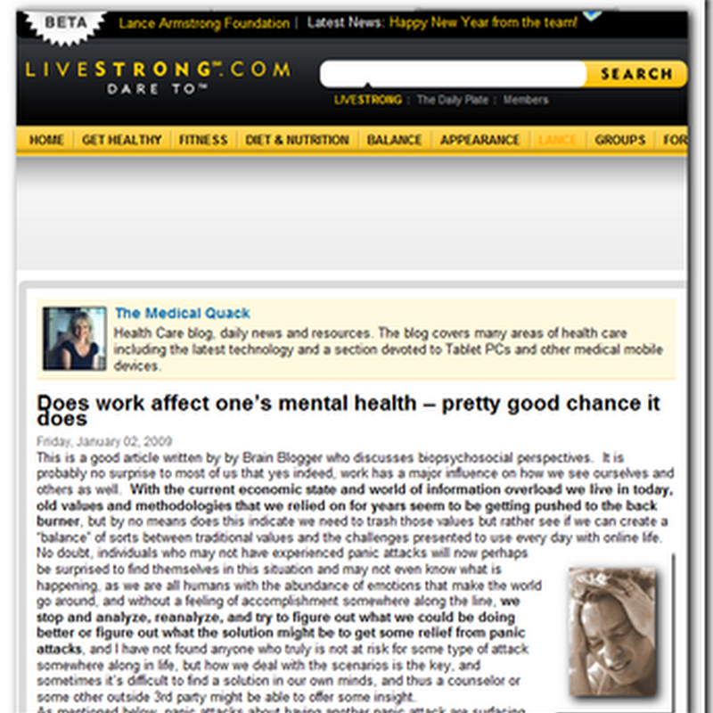 The Medical Quack featured on the Lance Armstrong Cancer Awareness Website