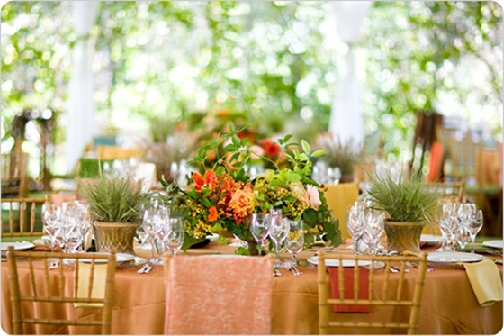 Peach gardeny wedding tablescape
