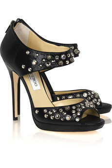Women's Dress Shoes-Jimmy Choo’s black wet-look suede studded sandals Women's Dress Shoes-Jimmy Choo’s black wet-look suede studded sandals