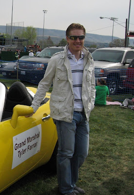 Lucky Car Tylers just chillin by this nice car! I bet hed win the Tour de France if he rode that!