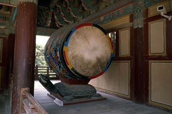 Gyeongju Bulguksa Temple Drum in corner pavilion