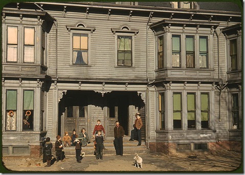 Children in the tenement district. Brockton, Massachusetts, December 1940. Reproduction from color slide. Photo by Jack Delano. Prints and Photographs Division, Library of Congress