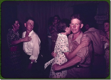 Couples at square dance. McIntosh County, Oklahoma, 1939 or 1940, Reproduction from color slide. Photo by Russell Lee. Prints and Photographs Division, Library of Congress Couples at square dance. McIntosh County, Oklahoma, 1939 or 1940, Reproduction from color slide. Photo by Russell Lee. Prints and Photographs Division, Library of Congress